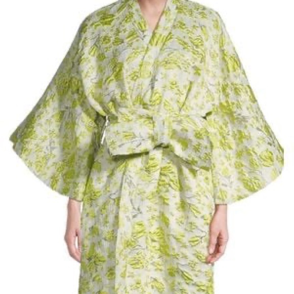 Green Floral Robe with Kimono Sleeves